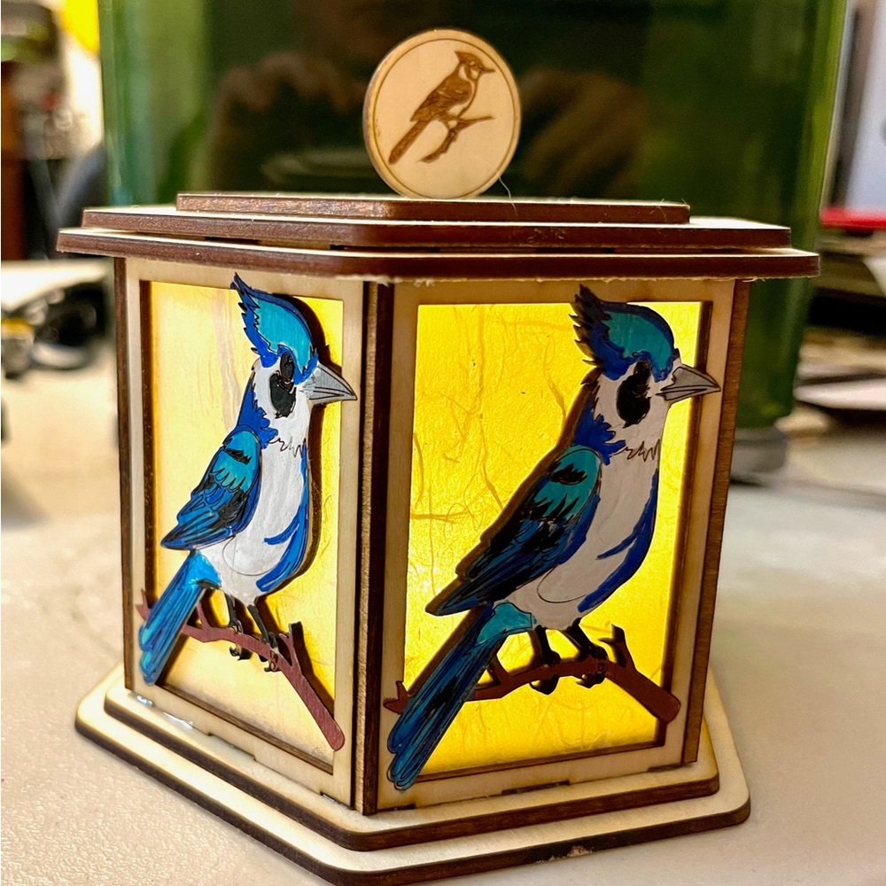 Blue Jay Stained Glass Lantern